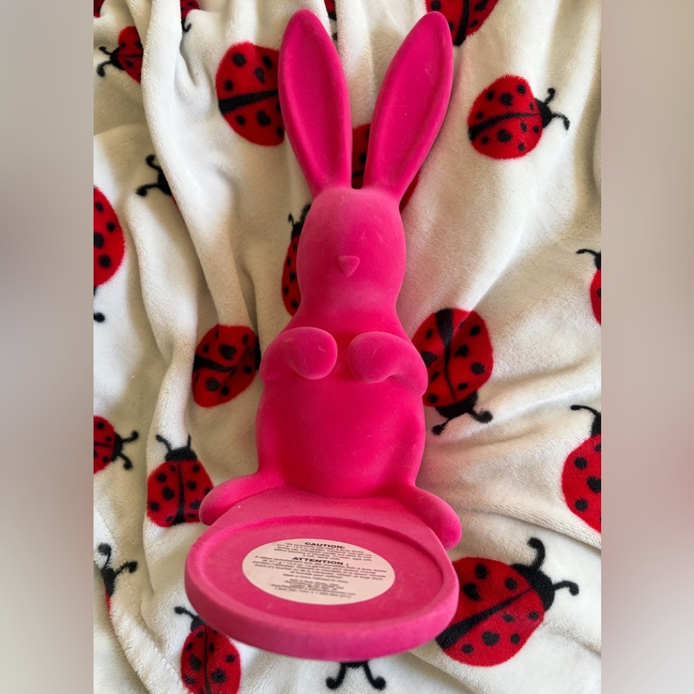 Bath & Body Works Bunny Rabbit Flocked Pink 3 Wick Candle Holder EUC